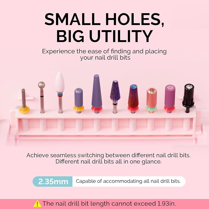 MelodySusie Acrylic Nail Tool Storage Box, Portable Dustproof Stand Displayer Holder Organizer Container Manicure Efile Accessories Nail Drill Kit Case, Travel Salon Home, Pink(Only Box)