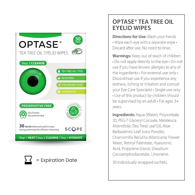 OPTASE TTO Eyelid Cleansing Wipes, 30 Count – Individually Wrapped Tea Tree Oil Eyelid Wipes – Preservative-Free Formula for Daily Use – Eye Doctor Recommended Tea Tree Eye Lid Cleanser