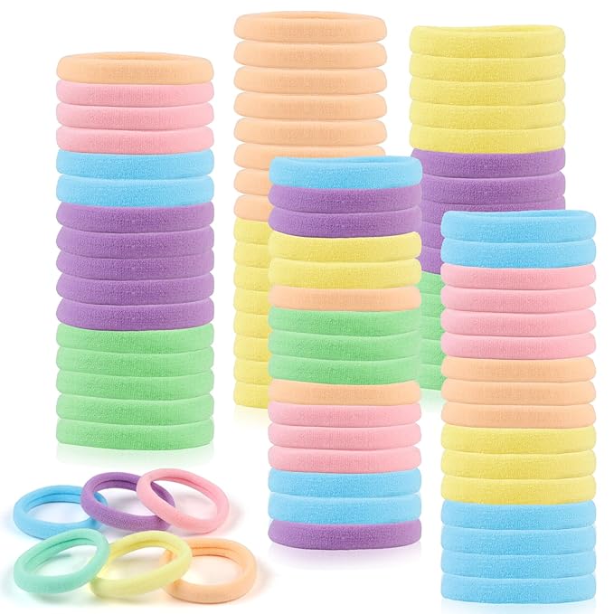 100PCS Hair Ties for Women, Seamless Cotton Elastic Hair Bands No Damage, Thick Ponytail Holders for Girls, Women - Soft Hair Ties (6 Colors)