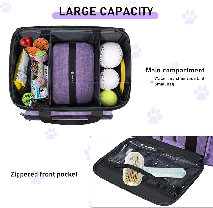 GMAK Pet Grooming Bag, Dog Grooming Tote Bags Supplies Organizer Case Pets Tools Organizer Tote for Dog Cat Grooming Tool Kit and Accessories, Purple(Bag Only)