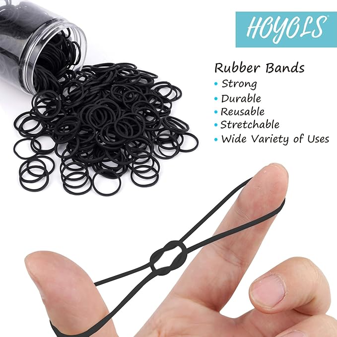 HOYOLS Assorted Size Small Rubber Bands for Black Elastics Hair Ties Braiding Ponytail Holders Mixed Size Mini Rubberbands for Baby Toddler Girls Kids Thick Hair No Damage 600pcs (MIX) Latex-Free