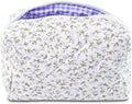 Quilted Makeup Bag Floral Cotton Make up Bag Puffy Coquette Makeup pouch Aesthetic Cute Travel Toiletry Bag for Women Girls