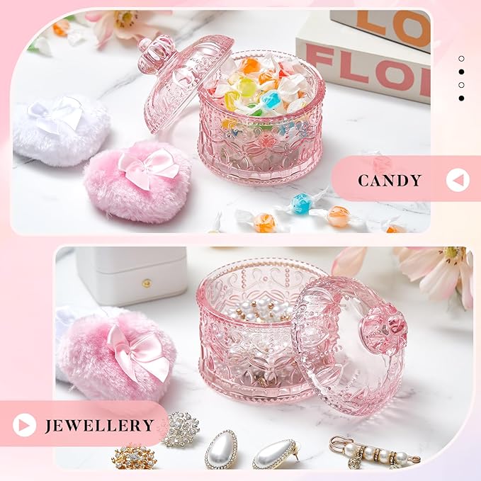 Tioncy 3 Pcs Large Body Powder Puff and Container Valentine's Day gift Powder Container with Puff Crystal Case Soft Washable Reusable Velour Face Body Glitter Wet Dry Makeup(Crown,Pink,)