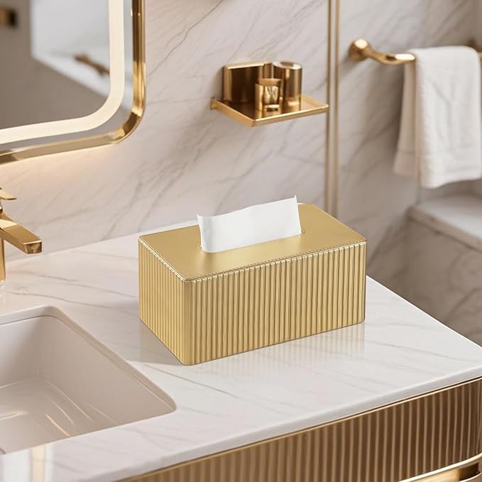 PU Leather Tissue Box Cover, Rectangle Tissue Box Holder with Magnetic Closure, Decorative Tissue Holder for Bathroom Bedroom Office (Rectangle for 120 to 160 Count Tissues)