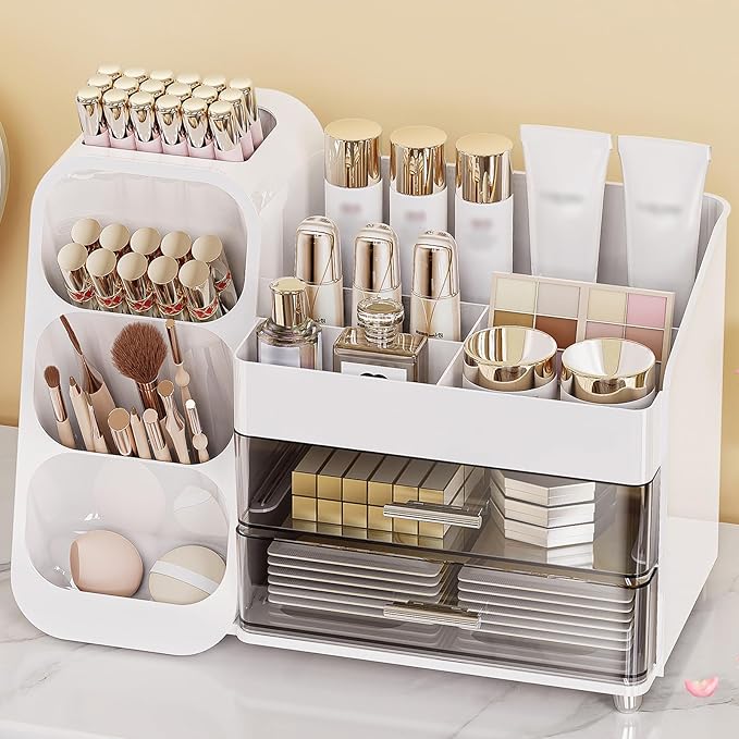 Large Capacity Makeup Organizer Countertop with Makeup Brush Holder for Vanity, Thickened Material, Bathroom Countertop Organizer Skin Care Perfumes Storage, Teen Girl Gifts for 13-25 Year