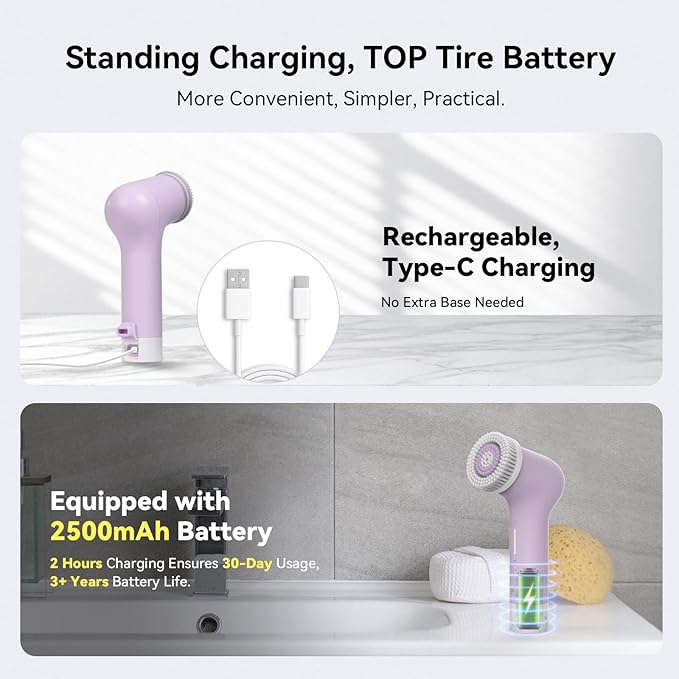 Electric Facial Cleansing Brush,Rechargeable Silicone Face Scrubber exfoliator,Face Wash Machine,3 Speeds,Waterproof, Exfoliating & Massage,for Women & Men Skincare