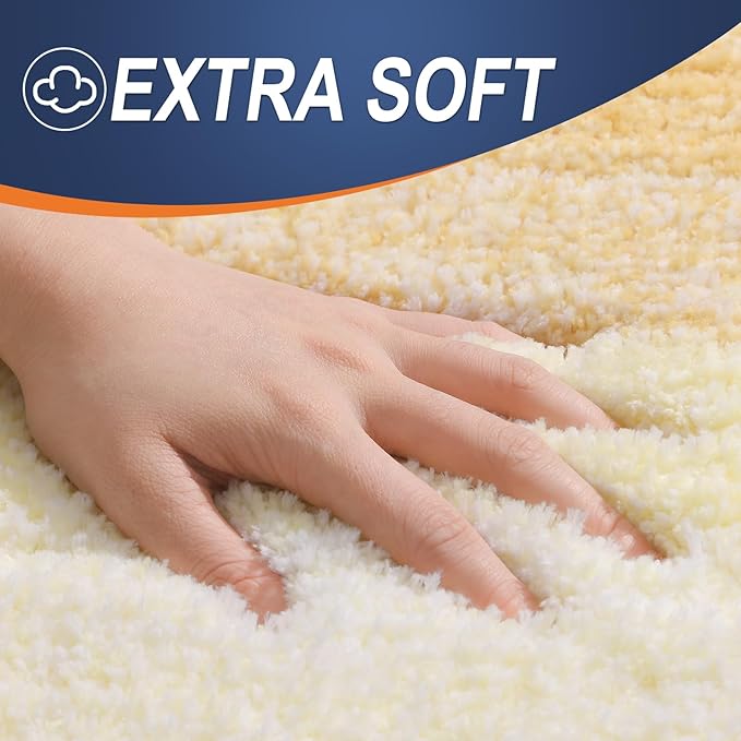 OLANLY Bathroom Rug Set 2 Piece, Soft Absorbent Microfiber Bath Rug Set, Non-Slip, Machine Wash Dry, Plush Shaggy Bath Mats for Bathroom (47"x20"+24"x16", Light Yellow)