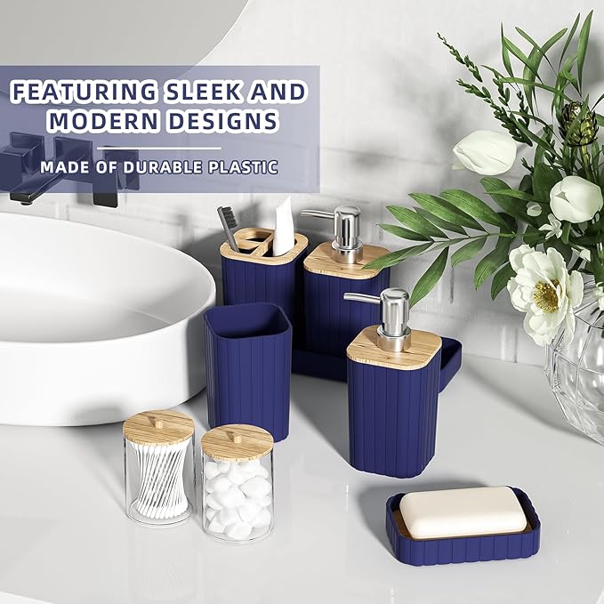 Bathroom Set - 25PC Blue Bathroom Set with Shower Curtain and Rugs, Bathroom Accessories Set, Blue Shower Curtain Set with Bathroom Trash Can