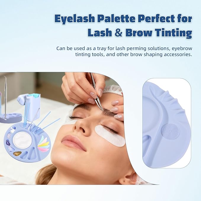 5-In-1 Silicone Makeup Palette Cosmetic Palette, Multifunction Makeup Mixing Palette with Spatula Tool For Nail Art, Eye Shadow, Eyelash Glue Foundation Color Palette Light Blue