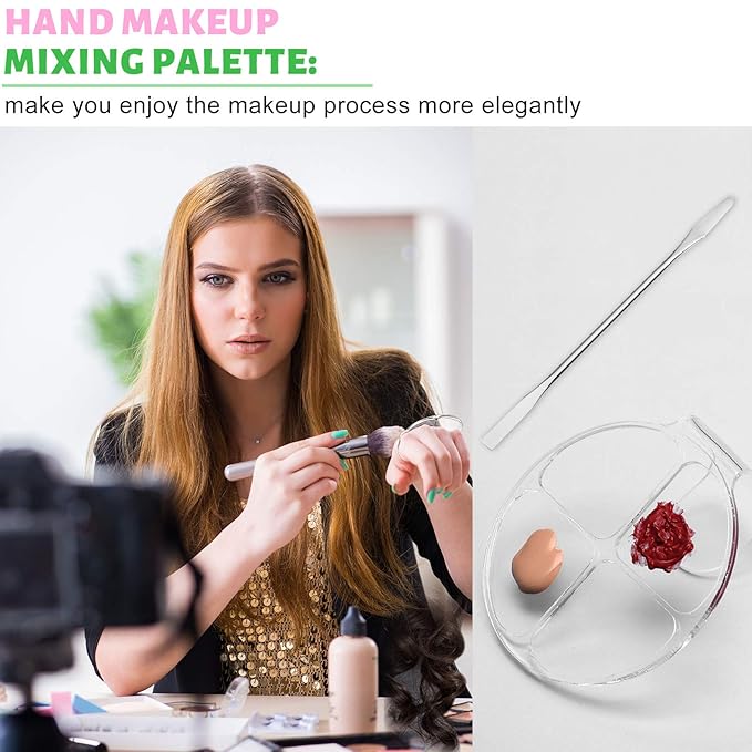 2 Pcs Acrylic Handheld Makeup Palette Foundation Mixing Palette Hand held Makeup Spatula Nail Art Manicure Tray with 2 Cosmetic Spatula, for Beauty Salon