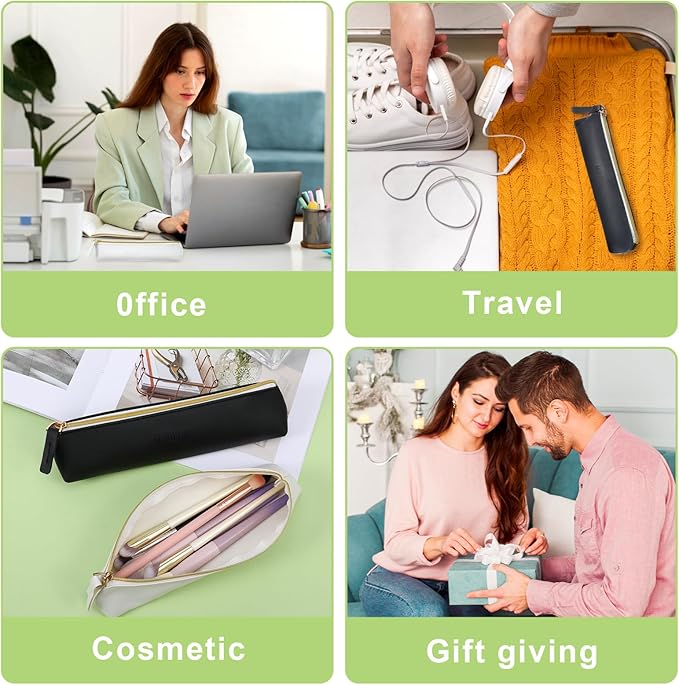 2pcs Small Leather Pouch Mini Cosmetic Bag with Zipper - Portable Cosmetic Organizer for Women & Girls - Black and White