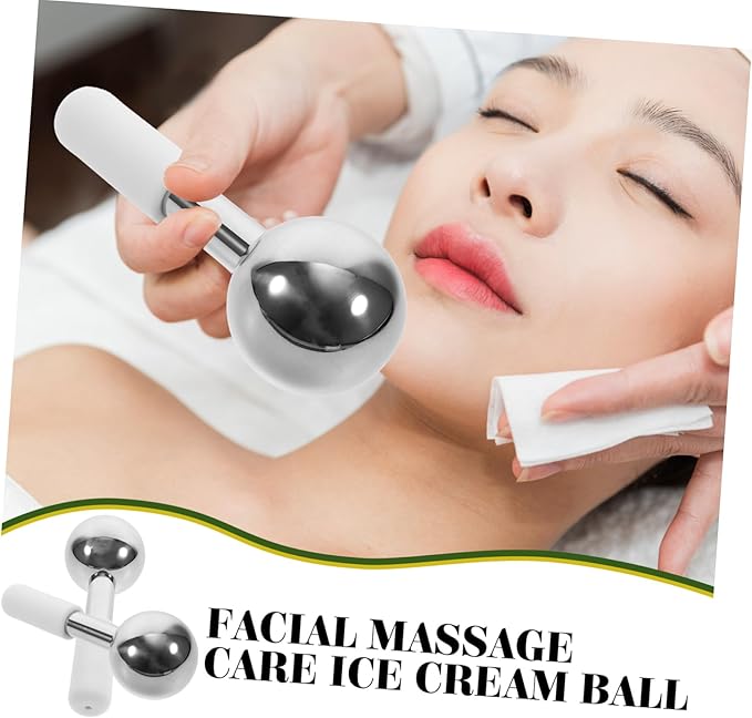 SAFIGLE 2pcs Facial Ice Massager Globes Face Massager Roller Stainless Steel for Collagen Wrinkle Reduction