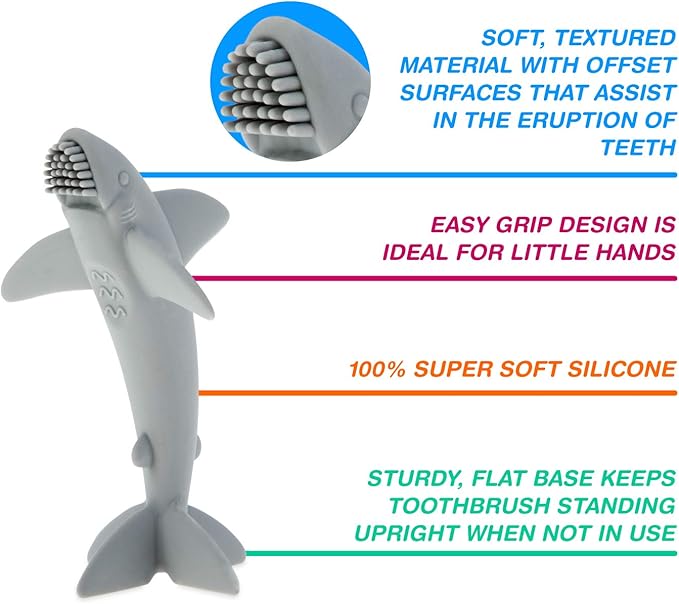 Nuby Grooming Lil Shark Massaging Toothbrush, Colors May Vary, 1pk, 5"