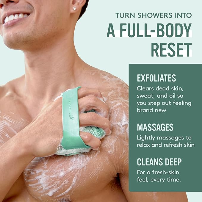 Sud Scrub® Antimicrobial Silicone Body Scrubber, Exfoliating Body Scrubber for Sensitive Skin, Eco Friendly Shower Scrubber for Body, Silicone Body Brush for Showering, Mint