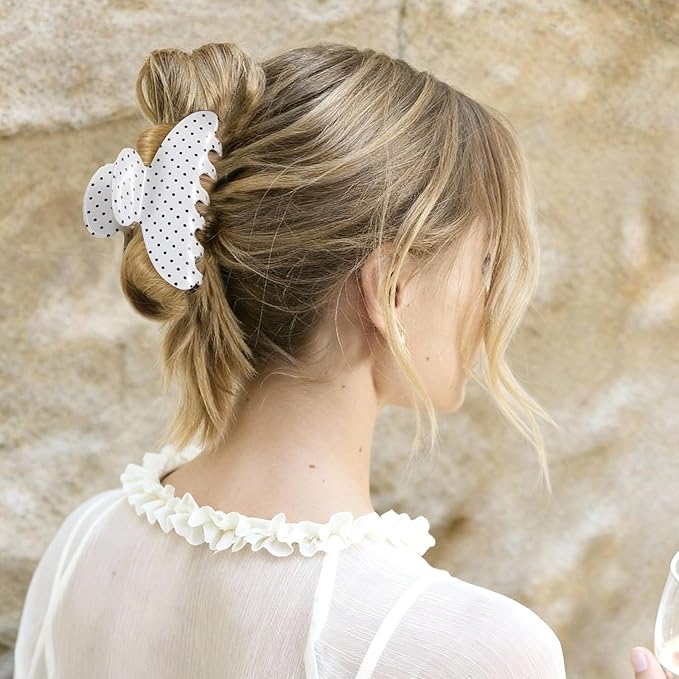 2 Pack Medium Hair Clips for Women, Strong Hold Recycled Plastic Claw Clips for Thick Hair Polka Dot | Great for Updo Half Up Hairstyle | Ideal Gifts for Women - Black and White Holiday Gift