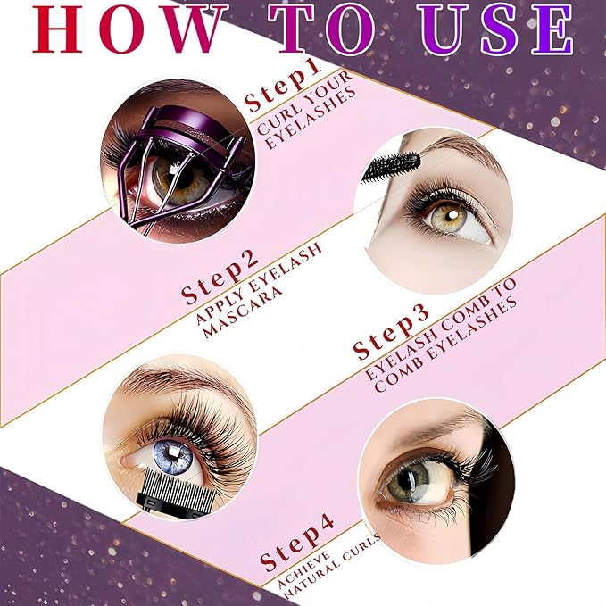 Professional Eyelash Curler with Lash Comb – Award-Winning Design – Pinch-Free, Effortless Curl for a Lash-Lift Effect in Seconds, Perfect for Home or Travel, Purple