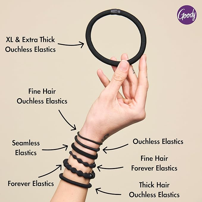 Goody Ouchless Hair Elastics - No Pull, No Breakage, Tangle-Free Hold for Thick, Curly, Coily & Textured Hair - 30 Count, Black, Long-Lasting Ponytail Holders for Women & Men