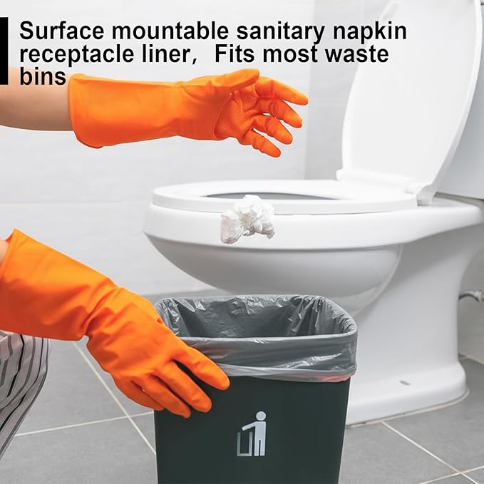 Maxdot 6 Roll 50 Bags Sanitary Napkin Disposal Receptacle Liner Surface Mount Feminine Hygiene Liner Plastic Bags for Wall Mountable Receptacles or Bin, Bathroom, Commercial, Restroom, 12 x 16 Inch