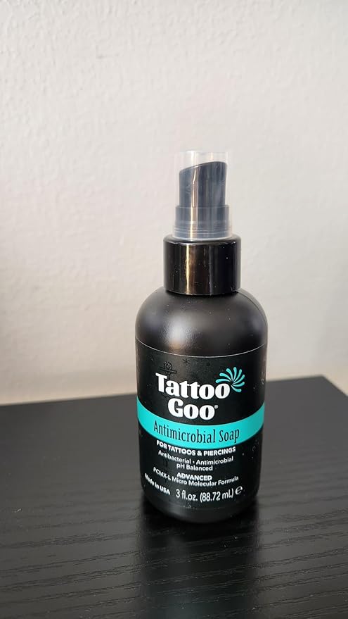 Tattoo Goo Cleansing Soap, 3 oz, For Piercing & Tattoo Aftercare, Hydrates and Cleans Dirt, pH Balanced Soap, Leaves No Residue, No Fragrance, Alcohol, Laonin or Petroleum Jelly