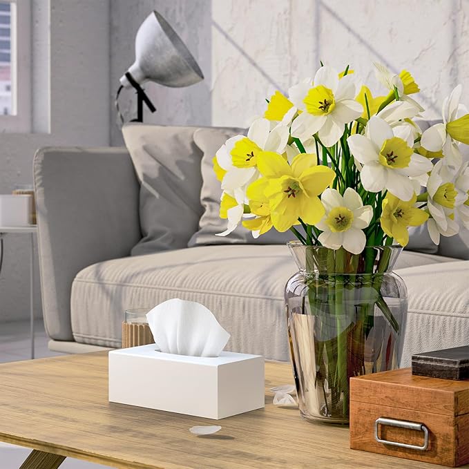 SILUT Tissue Box Cover Rectangle, Tissue Box Holder Decorative, Acrylic Tissue Box Cover, Tissue Holder for Bathroom, Home, Restaurant, Kitchen - Matte White