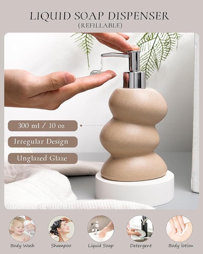 Bathroom Accessory Set 5PCS, Ceramic Bathroom Accessories Set, Irregular Shape Small Bathroom Sets Accessories Complete, Home Apartment Minimalist Decor Vanity Countertop, ANTIS'S HOME (Linen)