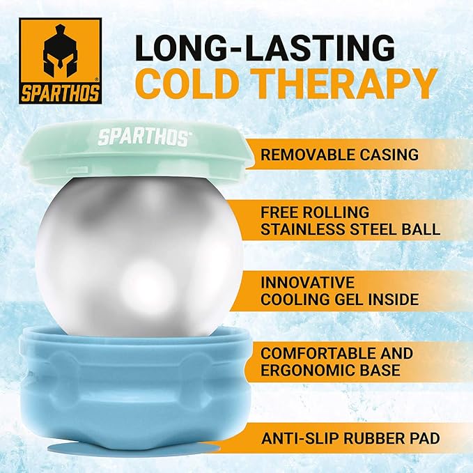 Sparthos Cold Massage Roller Ball - Fitness Cryosphere Massager - Cryo Cryocup Ice Massage Cups - for Muscle, Face, Body Muscles - Manual Polar Icing Cooling Balls - Freeze Tools (Mint/Blue, 70mm)