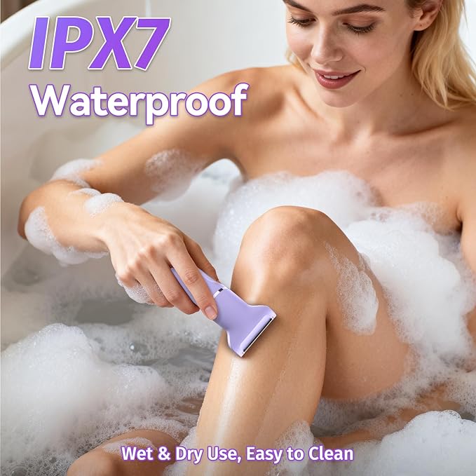 Bikini Trimmer for Women,5-in-1 Electric Razors for Women,Electric Shaver for Women's,IPX7 Waterproof Trimmer for Men Legs,with 5 Replaceable Blade Heads,USB Recharge Dock（Purple）