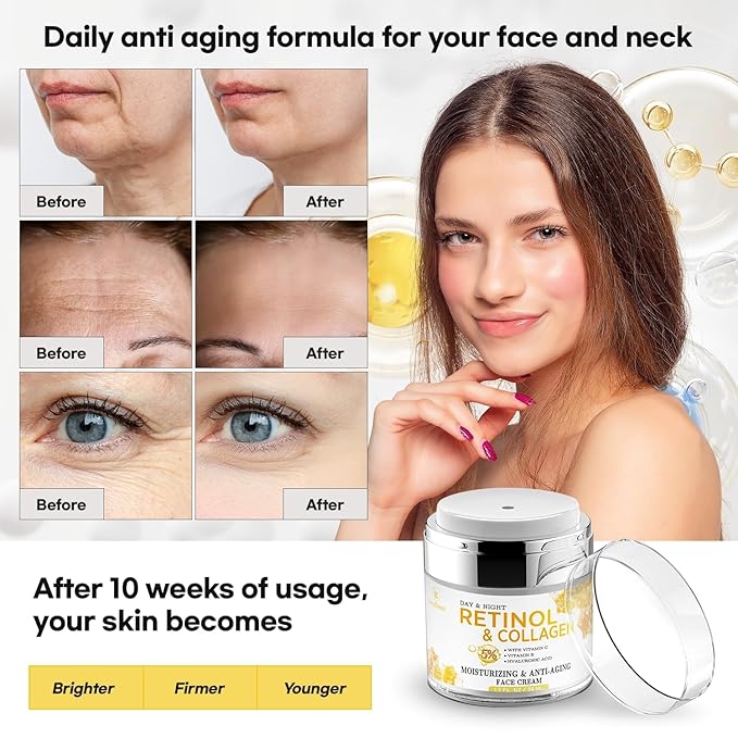 Retinol Cream for Face Anti Aging: Wrinkle Cream for Face Neck with Collagen Hyaluronic Acid - Night Moisturizer for Men Women - Facial Skin Care Gift for Mom Dad Sister