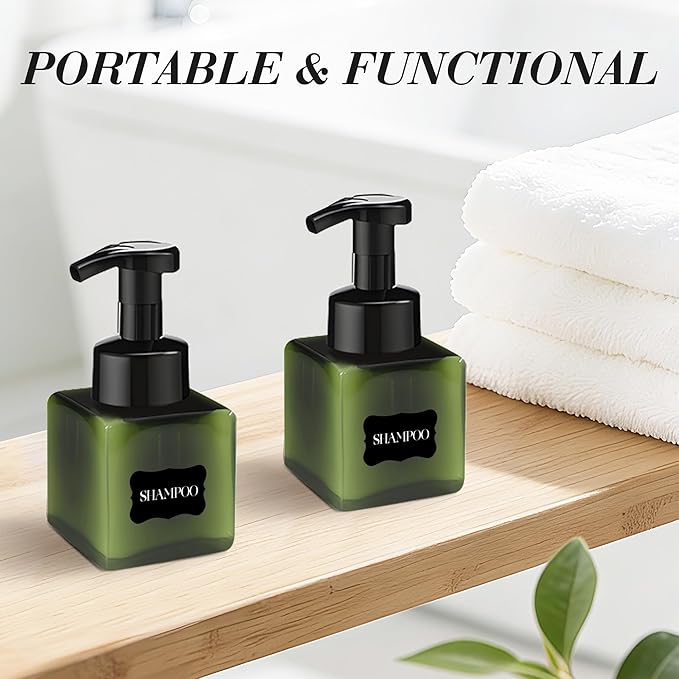 8.5 oz Foaming Soap Dispenser Plastic Foaming Pump Bottle, Refillable Dispenser with Plastic Pump, Empty Hand Bottles for Liquid Soap, Shampoo, Bathroom,Hotel,Restaurant (60, Green)