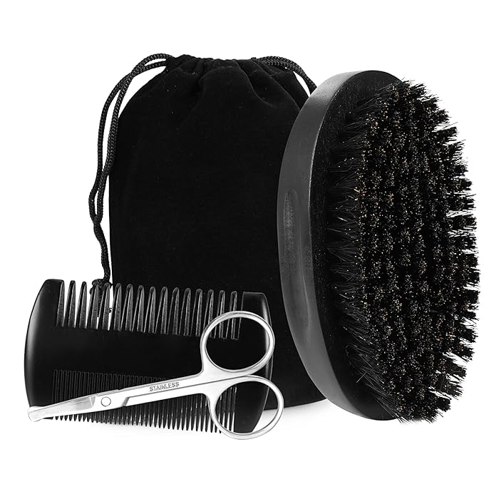 PHOGARY Beard Brush for Men, Beard Grooming Kit for Men Including Pure Boar Bristle Beards Brush Mustache Comb Scissors Travel Storage Bag