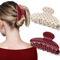 2 Pack Medium Hair Clips for Women, Strong Hold Recycled Plastic Claw Clips for Thick Hair Polka Dot | Great for Updo Half Up Hairstyle | Ideal Gifts for Women - Red and Beige Holiday Gift