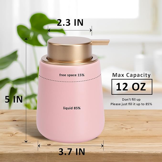 Soap Dispenser Ceramic with Easy-to-Press Pump Hand Lotion Liquid Dispenser for Shampoo Bathroom Kitchen 12 oz