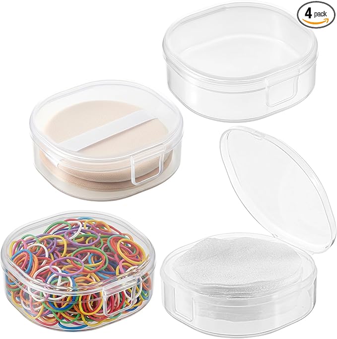 4 Pcs Square Powder Puff Holders Cases, 0.9 Inch Deep Travel Portable Cotton Pads Holder, Portable Powder Puffs Cosmetic Container Box for Women, Girls, Makeup Accessories