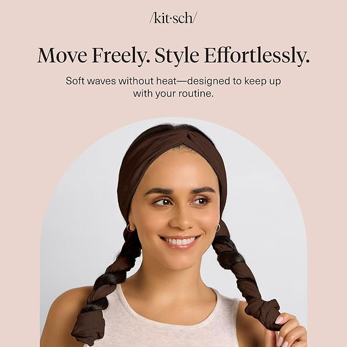 Kitsch Set & Flow Active Heatless Curling Headband For Women – Achieves Heatless Curls Overnight, No Heat Damage | Heatless Curlers with Flexible Fit | Great During Gym, Travel - Chocolate Brown, 1pc