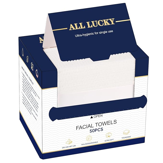 Face Towels, XL Facial Dry Towels 10x12 Inch, Biodegradable Disposable Face Wipes for Makeup Remover, Skincare & Face Cleansing, Lint-Free (50 Count)