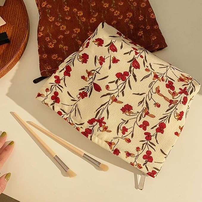 SxoSyo Makeup Bag for Women Cosmetic Bags Large Make up Brushes Pouch Travel Toiletry Zipper Purse Organizer for Gifts (flowers and plants, Beige)