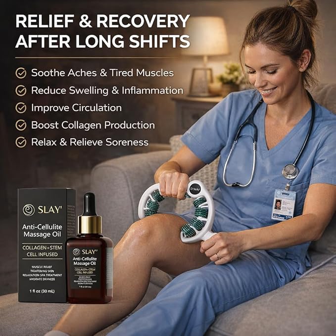 SLAY' Anti Cellulite Massage Roller & Body Oil Bundle, Lymphatic Drainage Roller, Cellulite Remover for Legs and Arms, Deep Tissue Massage Relief, Self Care Gifts, Womans Gifts