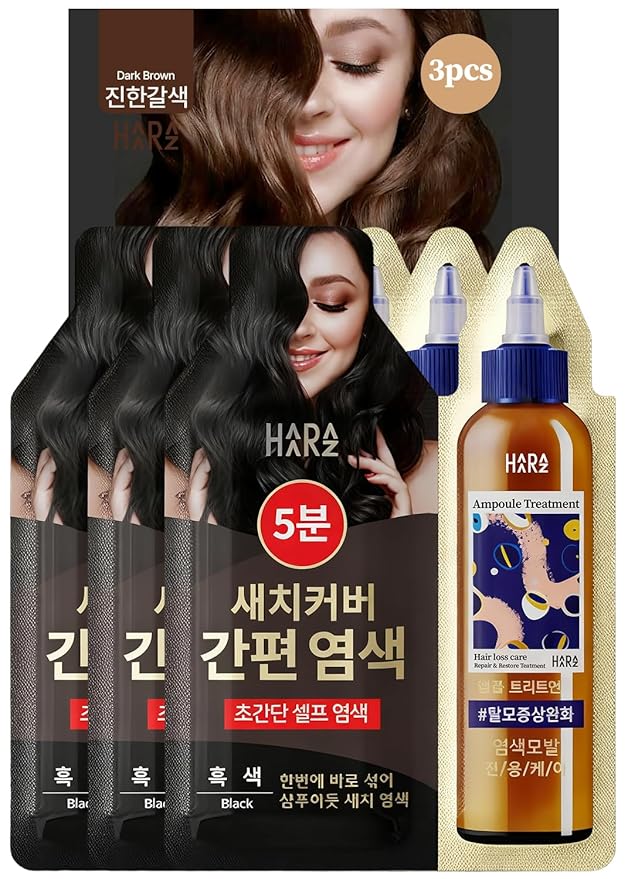 Hair Dye + Ampoule Anti Hair Loss Treatment, Permanent Hair Color, 100% Gray Coverage, 2-Step Shampoo + 5-Minute Hair Color for Women & Men & Scalp Care Formula (BLACK)