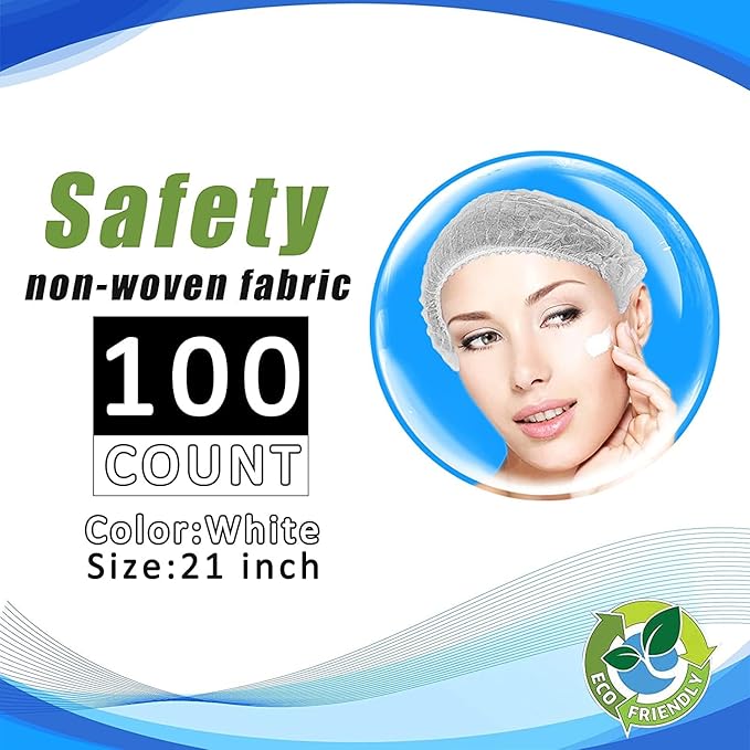 Disposable Bouffant Caps, 21inches Hair Net, Elastic Dust Cap for Food Service, Sleeping Head Cover