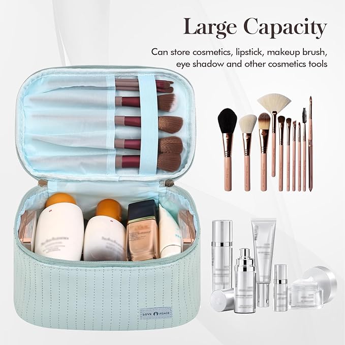 Makeup Bag Travel Cosmetic Bag, Large Capacity Makeup Organizer Bag and Storage, Portable PU Leather Pouch Toiletry Bag Make up Organizer, Cosmetic Bags for Women