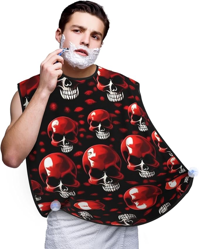 Red Stripe Firefighter Usa Flag Print Beard Bib Shaving Apron, Beard Hair Trimming Cape Gift For Dad