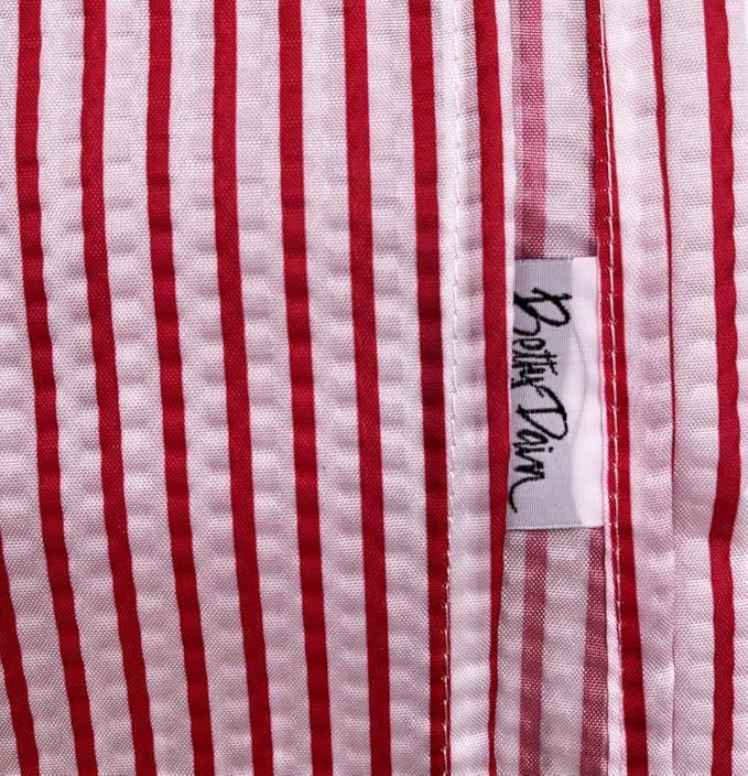 Betty Dain Seersucker Classic Barber Cutting/Styling Cape, Classic Seersucker Stripe, Soft, Machine Washable Nylon Fabric, Repels Hair, Snap Closure at Neck, Red/White Stripe, 45 x 54 inches