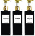 Black Shampoo Bottles with Gold Pump YACEYACE 16.9oz Set of 3 Shampoo and Conditioner Dispenser Empty Black Shower Bottles, Elegant Boutique Shampoo Dispenser for Bathroom, Lotion, Salon