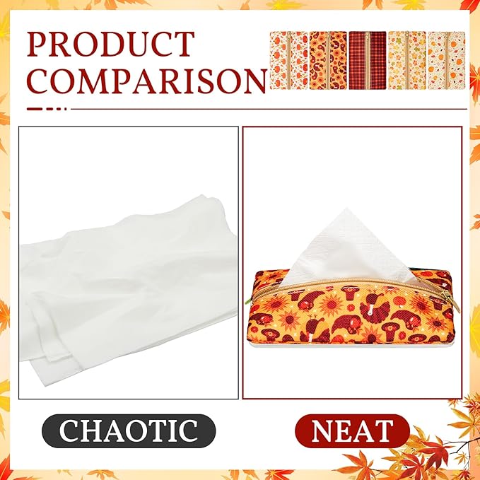 Sherr 5 Pieces Tissues Purse Pocket Tissue Holder Reusable Travel Tissue Pouch Fabric Zipper Enclosed Small Size Leaves Pattern Tissue Holder for Purse Coins for Fall, 5.25 x 3 Inches (Autumn Style)