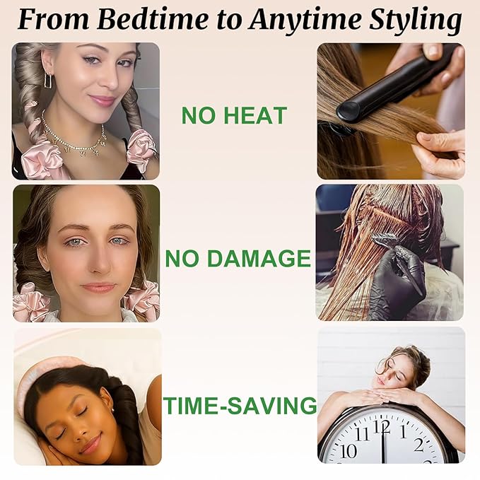 Heatless Curls Overnight,Hair Curlers to Sleep In,No Heat Satin Curling Rod Set Rollers,Sleeping Blowout Headband, Foam Curly Tie Ribbon Styling Tool for Long Hair