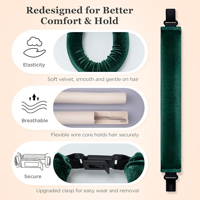Heatless Hair Curler Set – 4PCS Velvet Overnight Blowout Rods for Heatless Curls, Jumbo Flexible Curling Rods to Sleep In, No Heat Curling Tools for Natural Waves and Curls Green