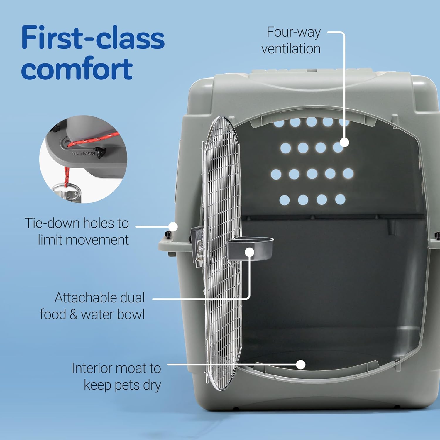 Petmate Sky Kennel - For Air and Travel, Airline Compliant Dog Crate for Pets up 70-90 lbs, Heavy Duty Dog Kennel, Made in the USA- 40 Inches