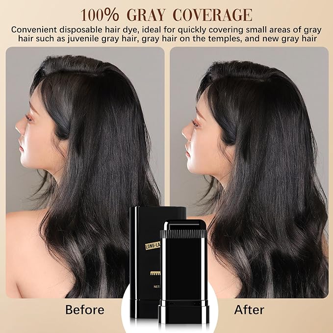Hair Color Stick, Waterproof and Sweat-Proof Hair Dye Stick, Portable Color Touch-Up Hair Sticks With Comb, Cover Gray Hair Color Correction Sticks for Women & Men (02# Dark Brown)