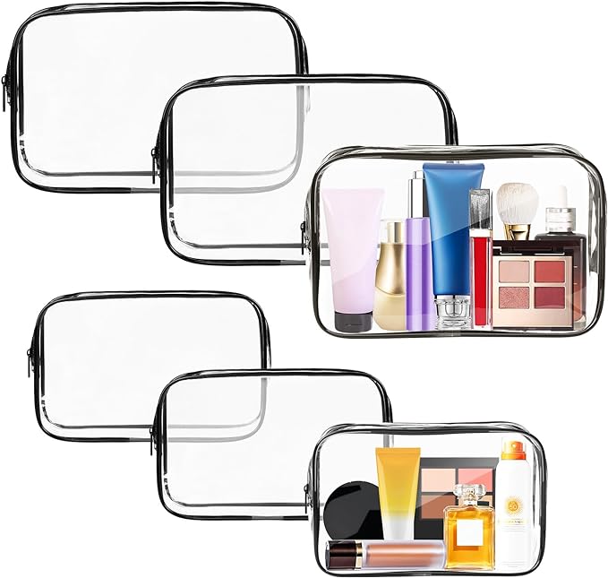AURUZA Clear Makeup Bag,Portable Travel Toiletry Bags with Zipper, TSA Approved Clear Organizer Bags, PVC Cosmetic Pouch for Airport Airline Compliant