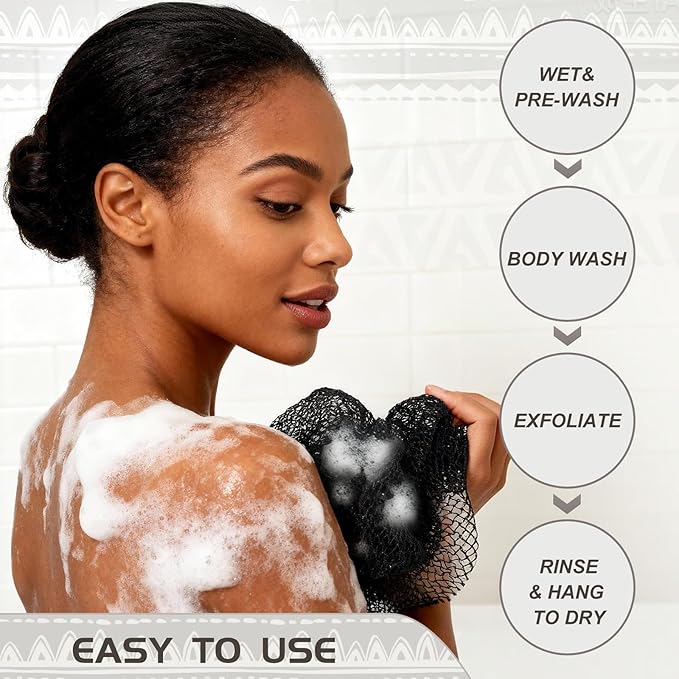 African Net Sponge Authentic, Loofah Exfoliating Body Scrubber Bath Sponge, African Exfoliating Net Sponge Back Scrubber Washcloth for Shower, Body Care Bathing Accessories (Beige)